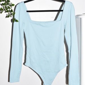 Babaton Baby Blue Contour Square Neck Long Sleeve Bodysuit